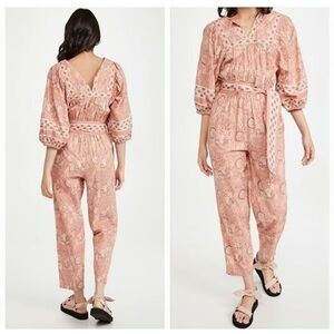 Cleobella Magdalena Jumpsuit Womens XL Pink Floral Paisley Organic Cotton Boho